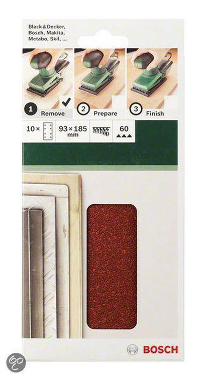 Jeu de 10 feuilles abrasives Bosch pour ponceuses orbitales 93 x 185 mm perforées - grain 40