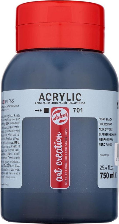 Talens art création peinture acrylique pot 750 ml noir ivoire 701