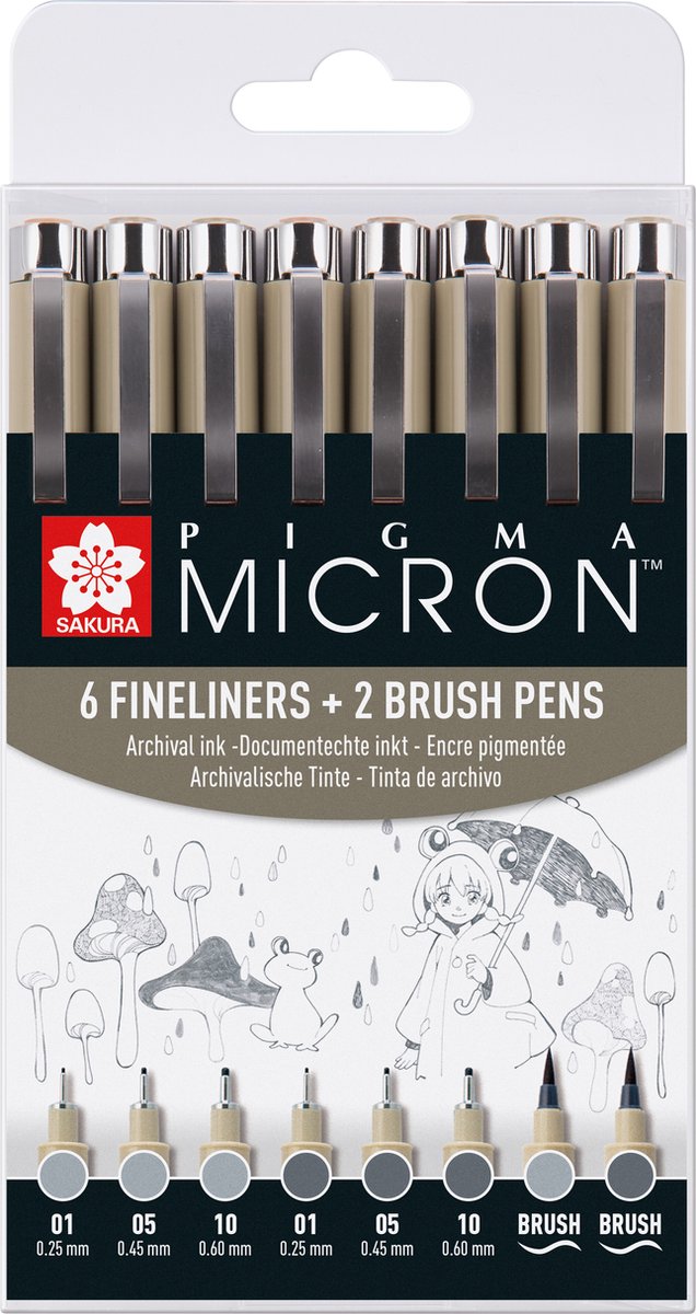 Sakura Pigma Micron Fineliner Set 8 Pen. (clair) gris refroidissant