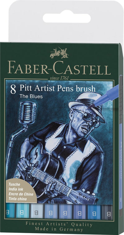 Stylo à dessin Faber-castell - stylo d'artiste Pitt - 8 pièces - bleus - fc-167173