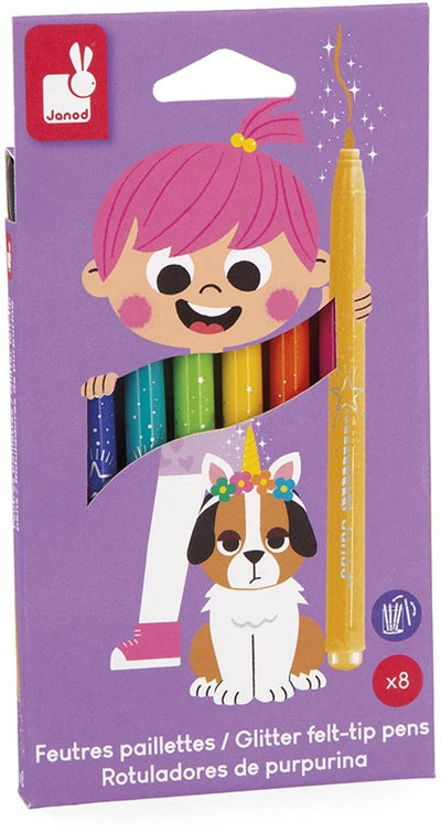Janod - colo - feutres pailletés - lot de 8 couleurs différentes