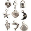 Breloques en argent Creativ Company, taille 15-20 mm, diamètre du trou 3 mm, env. 200 pièces, 80 grammes 1 boîte