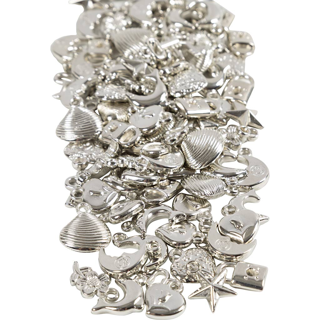 Breloques en argent Creativ Company, taille 15-20 mm, diamètre du trou 3 mm, env. 200 pièces, 80 grammes 1 boîte