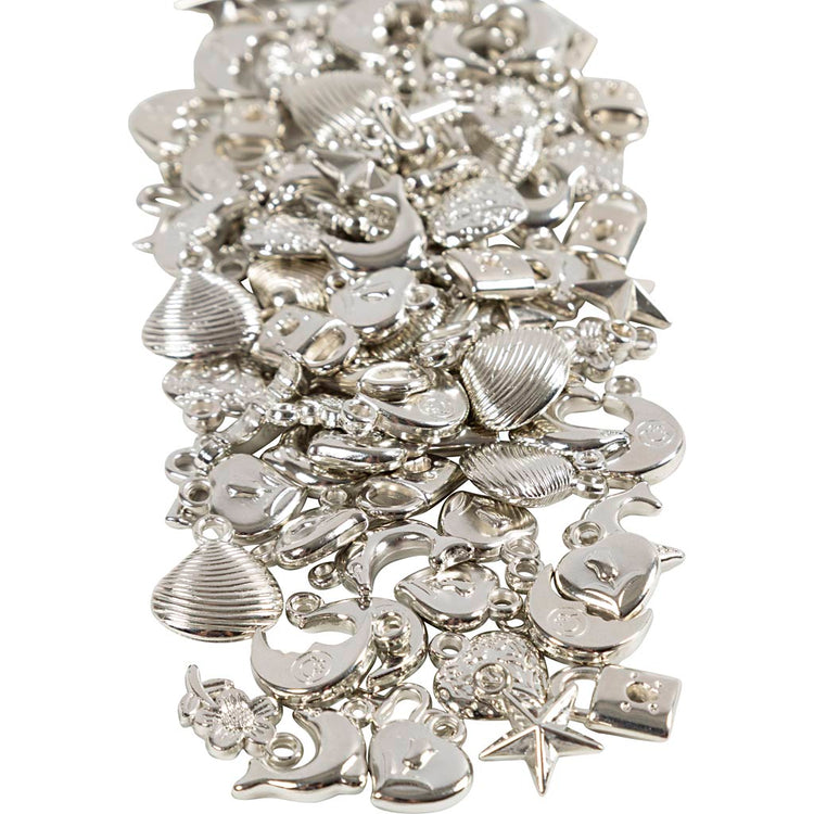 Breloques en argent Creativ Company, taille 15-20 mm, diamètre du trou 3 mm, env. 200 pièces, 80 grammes 1 boîte