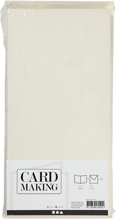 Cartes et enveloppes d'entreprise Creativ, format carte 15x15 cm, format enveloppe 16x16 cm, 110+220 gr, blanc cassé, 50 set 1 boîte