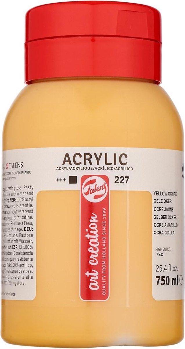 Talens art création peinture acrylique pot 750 ml ocre jaune 227