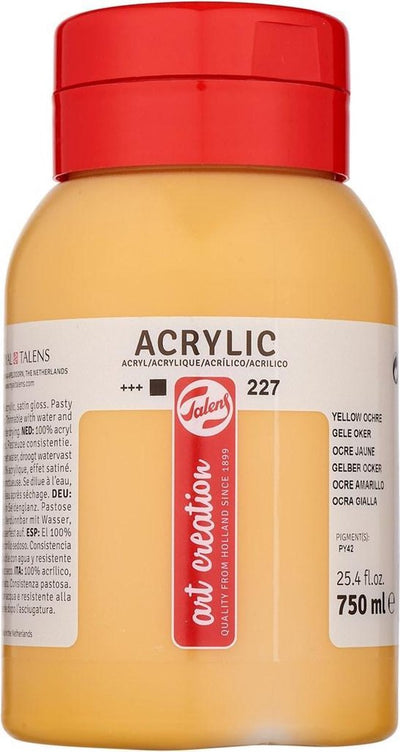 Talens art création peinture acrylique pot 750 ml ocre jaune 227