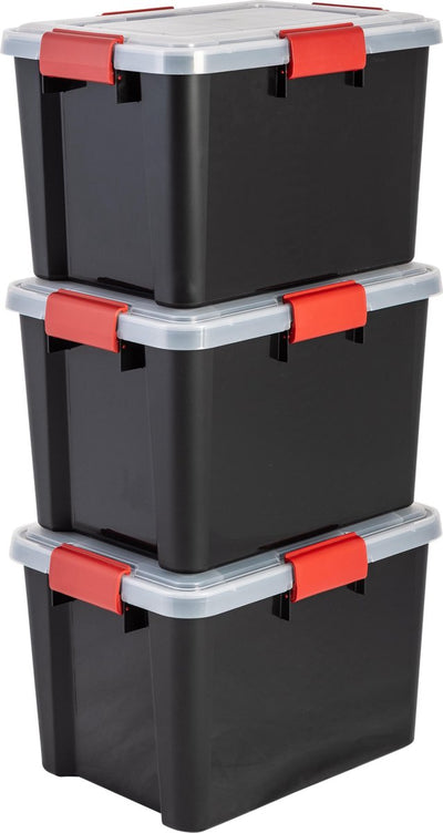 Boîte de conservation hermétique Iris - 20l - plastique - noir rouge - lot de 3