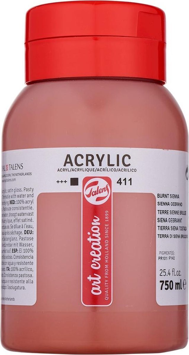 Talens art création peinture acrylique pot 750 ml terre de sienne brûlée 411