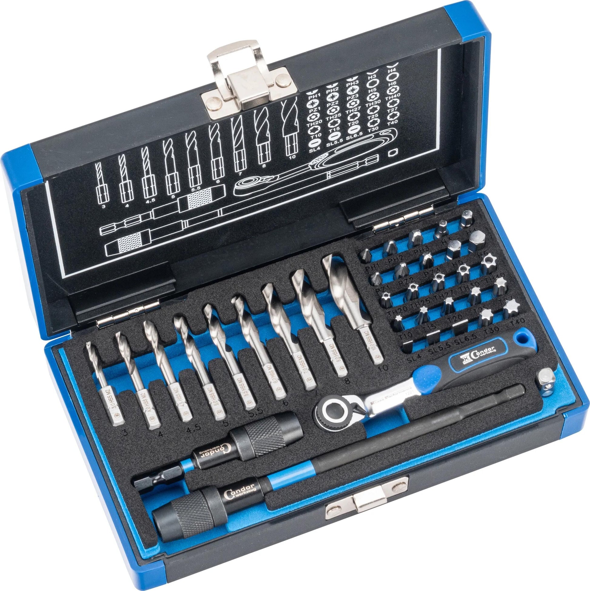 Jeu de forets spéciaux Condor 39600 forets hélicoïdaux hss-g 38tlg.