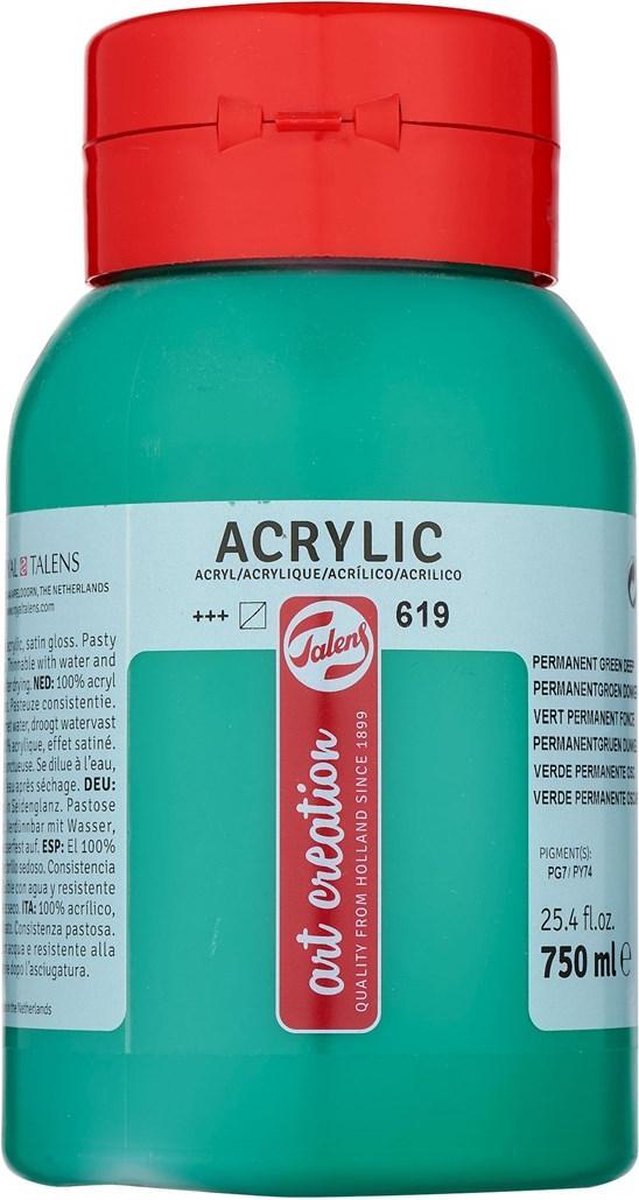 Talens art création peinture acrylique pot 750 ml permanent vert foncé 619