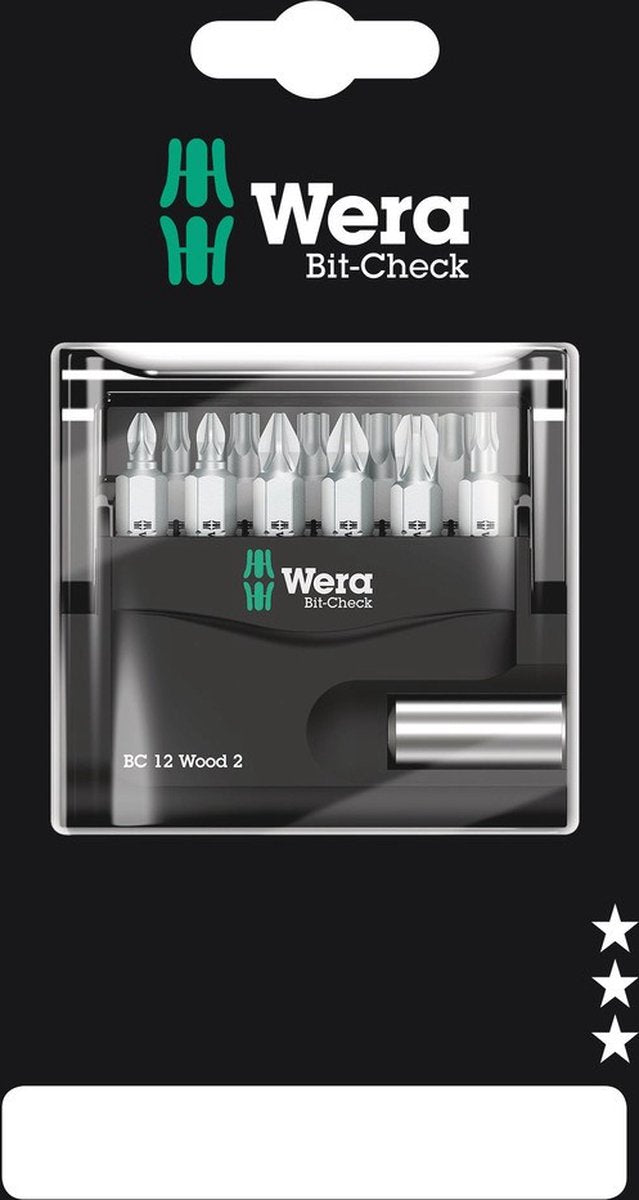 Wera bit-check 12 bois 2 sb 05136391001 jeu d'embouts 12 pièces 1 4 (6,3 mm) incl. porte-embout