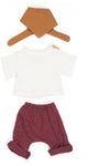 Poupées Miniland ml : ensemble de vêtements bordeaux blanc pour garçon 32cm, 3 pièces, pull, pantalon et écharpe, avec cintre, 3+