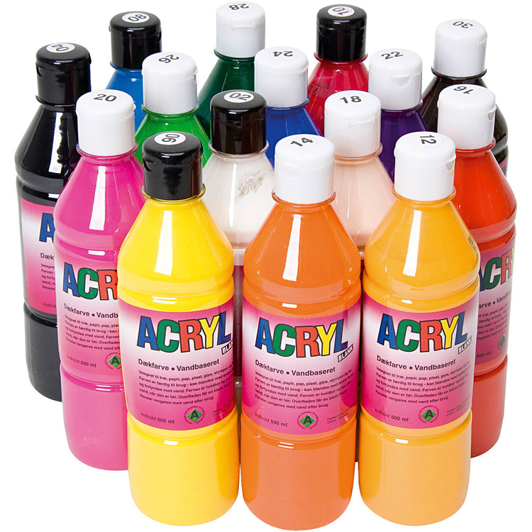 Peinture acrylique, différentes couleurs, 15x500 ml 1 boîte
