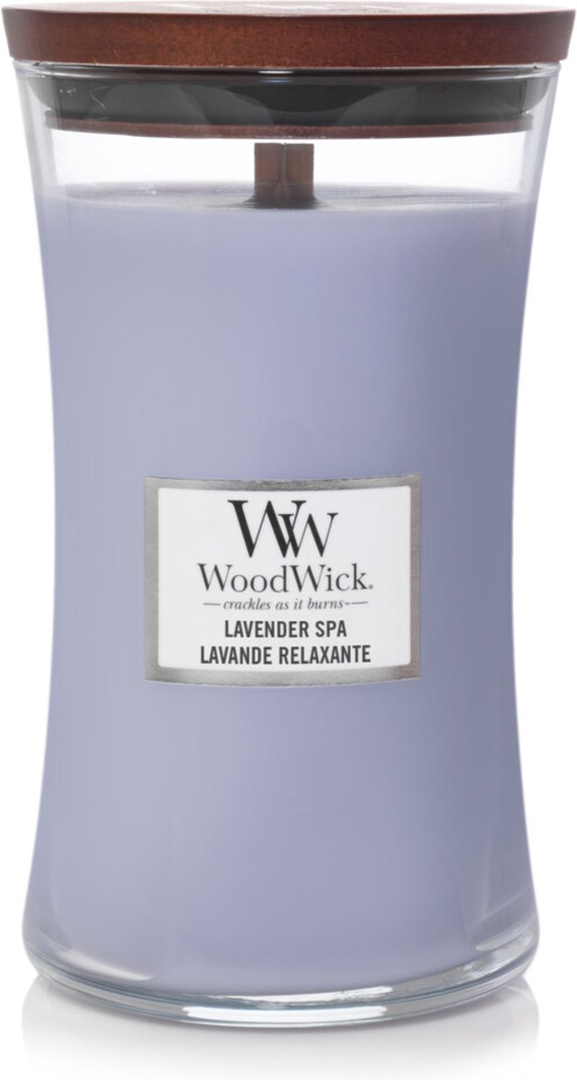 Grande bougie parfumée Woodwick Hourglass - Spa lavande - 130 heures de combustion