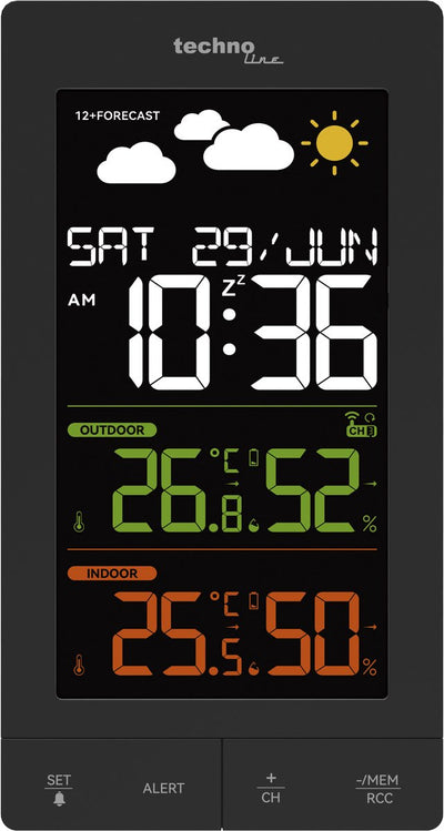 Station météo Technoline ws 6458 - 83x152x36 mm - noir - avec 1 capteur extérieur - tl-ws6458
