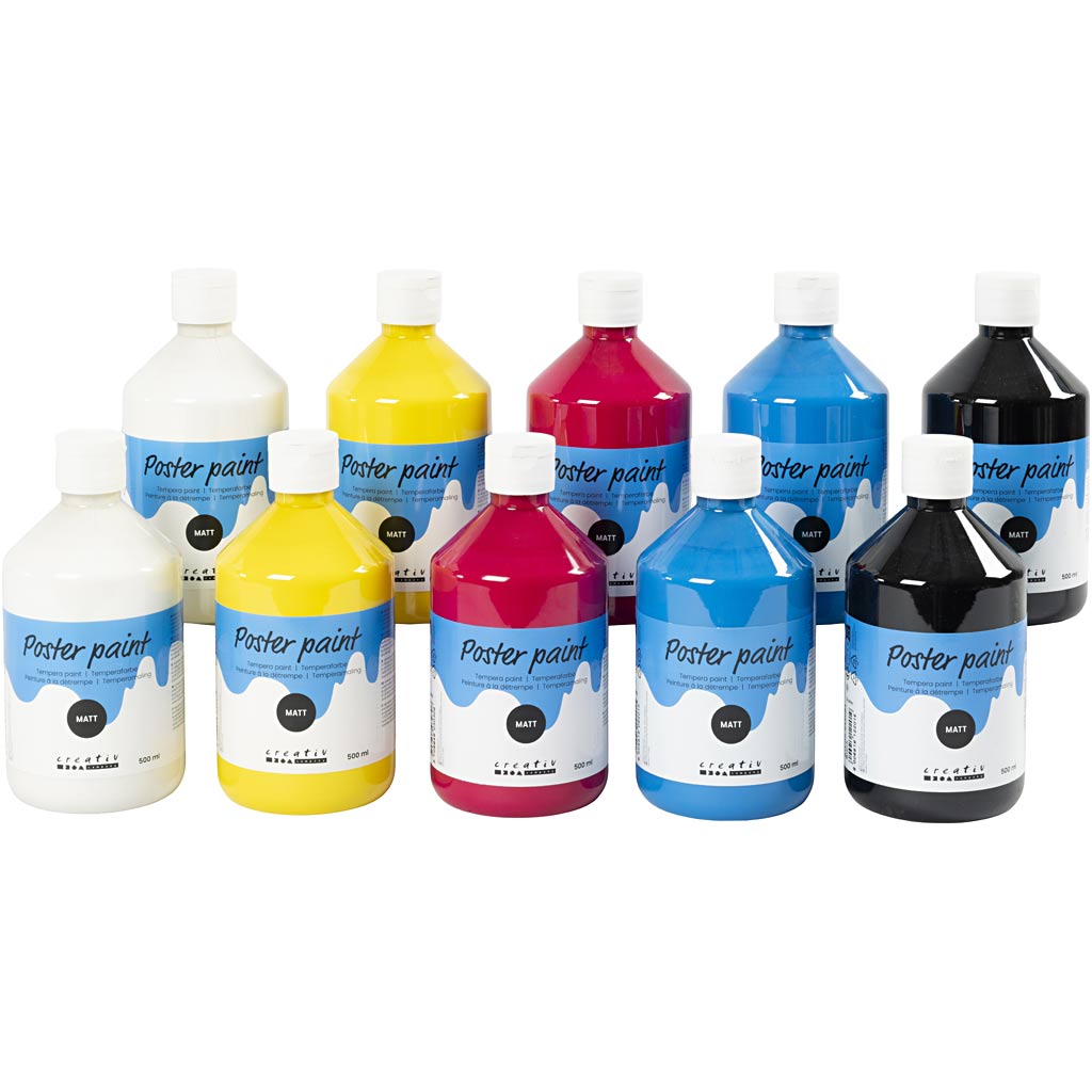 Peinture tempera mate Creativ company, couleurs primaires, 10x500 ml 1 boîte