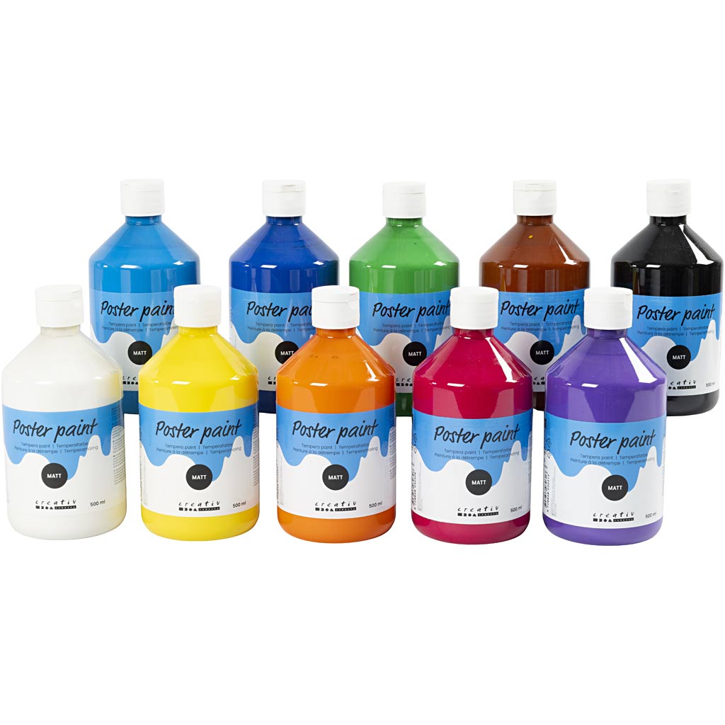 Peinture tempera mate Creativ company, différentes couleurs, 10x500 ml 1 boîte