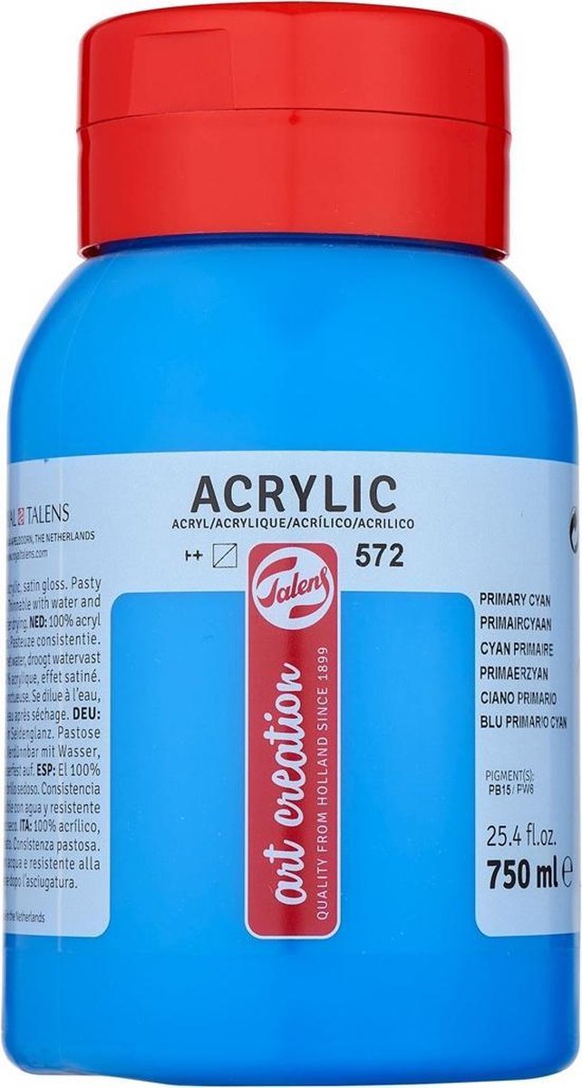 Talens art création peinture acrylique pot 750 ml cyan primaire 572