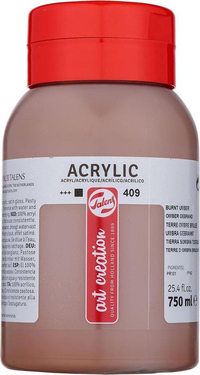 Talens art création peinture acrylique pot 750 ml terre d'ombre brûlée 409