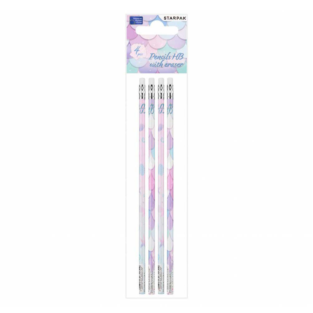Crayon Hb avec gomme sirène, 4 pcs.