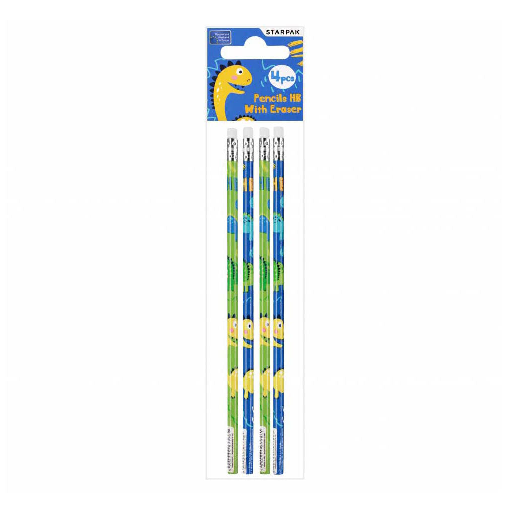 Crayon HB avec gomme dinosaure, 4 pcs.