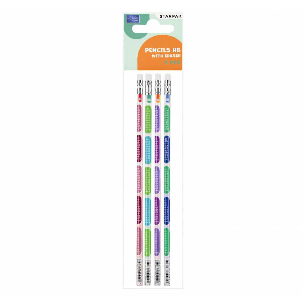 Crayon HB avec table de multiplication de gomme, 4pcs.