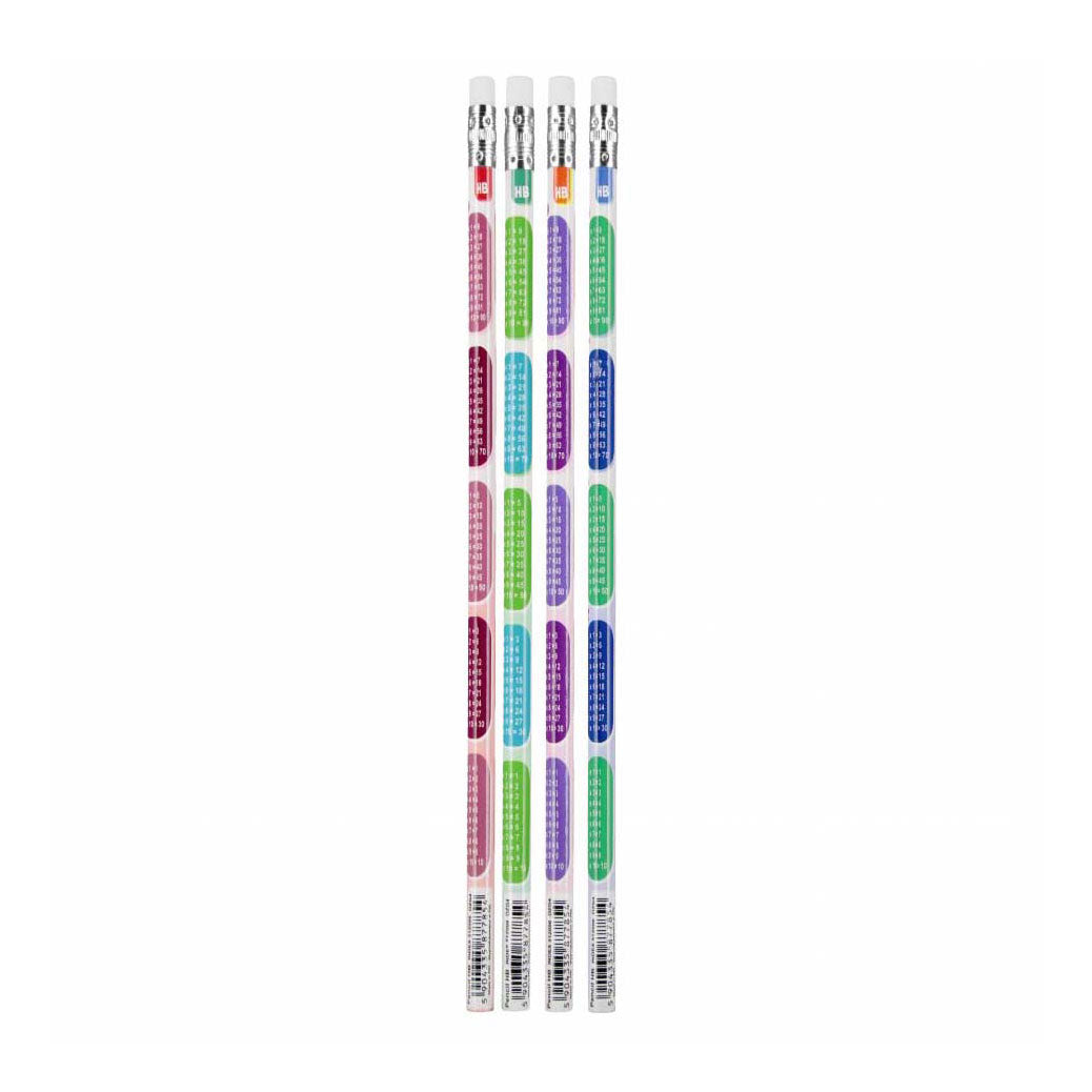 Crayon HB avec table de multiplication de gomme, 4pcs.