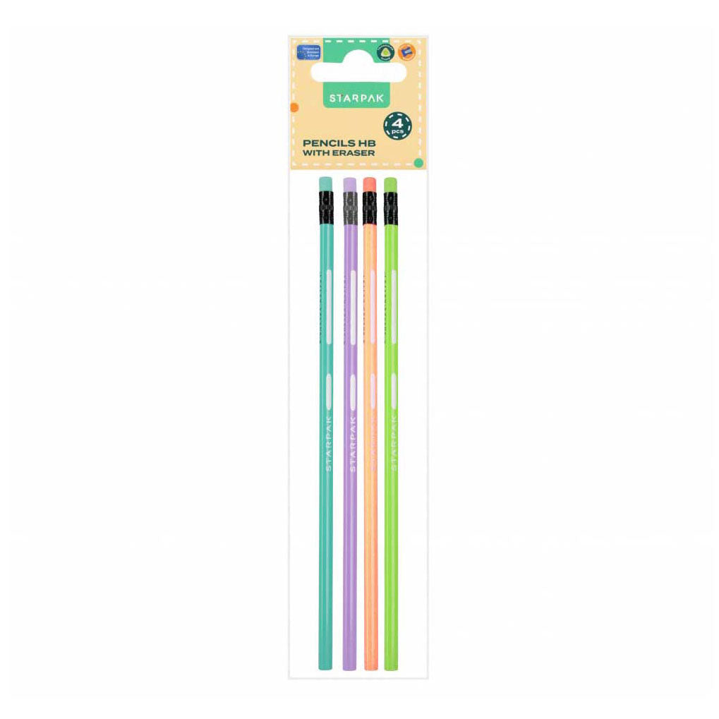 Crayon triangulaire Hb avec gomme pastel, 4pièces.