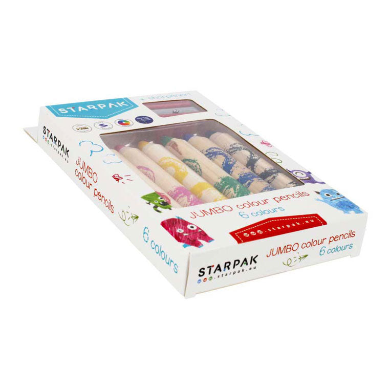 Crayons de couleur géants, 6 pcs. + taille-crayon