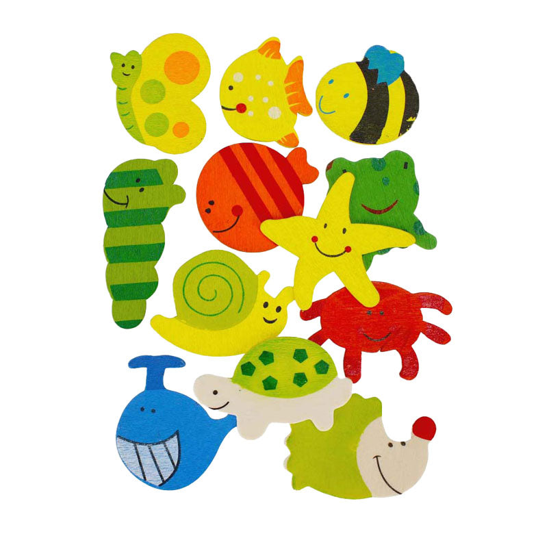 Aimants en bois animaux 40 mm, 12 pcs.