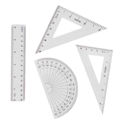 Jeu de géométrie 15 cm, 4 pièces.