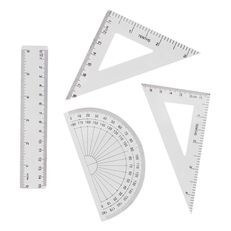 Jeu de géométrie 15 cm, 4 pièces.