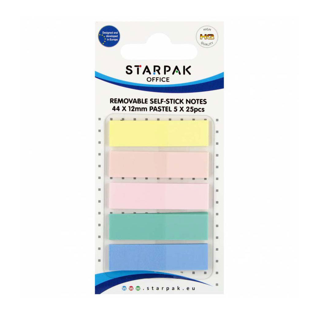 Notes autocollantes 44x12mm, 5 couleurs pastel