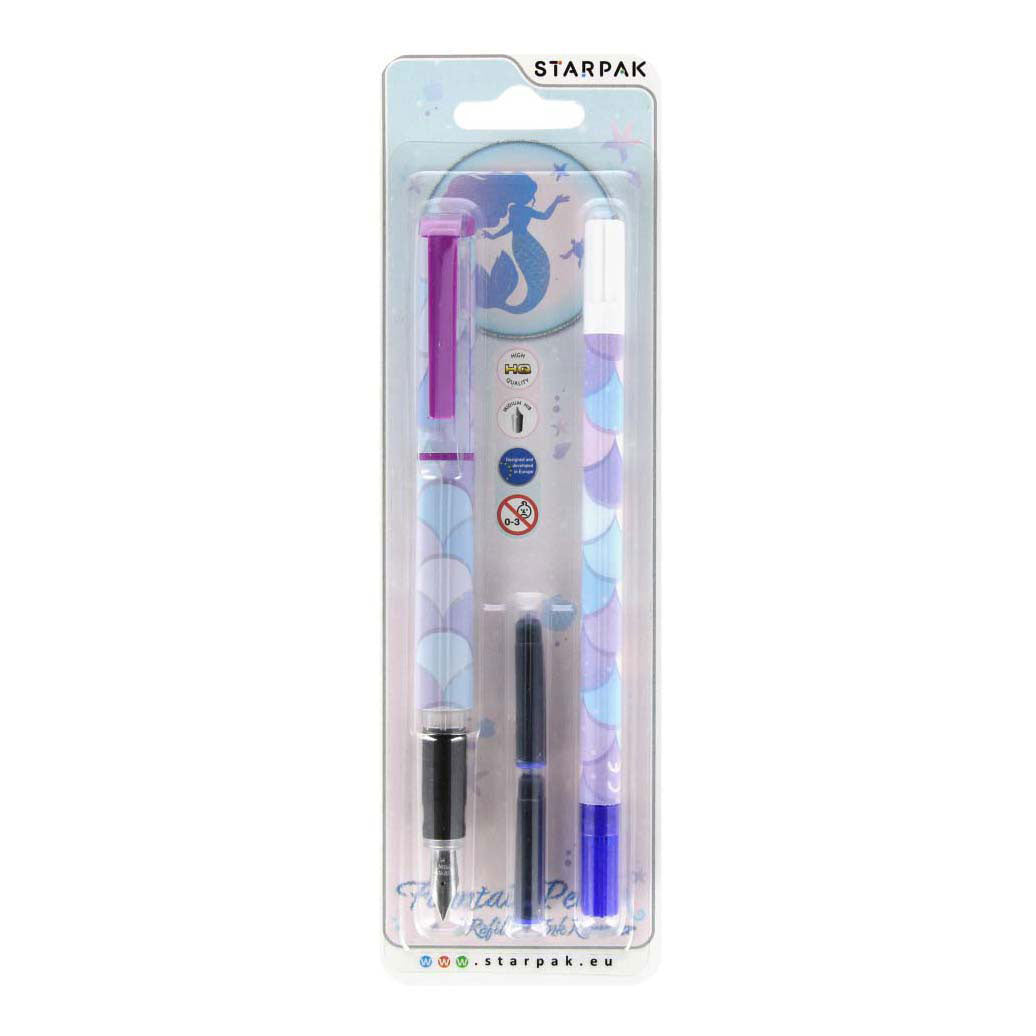Stylo plume avec 2 recharges et dissolvant d'encre sirène