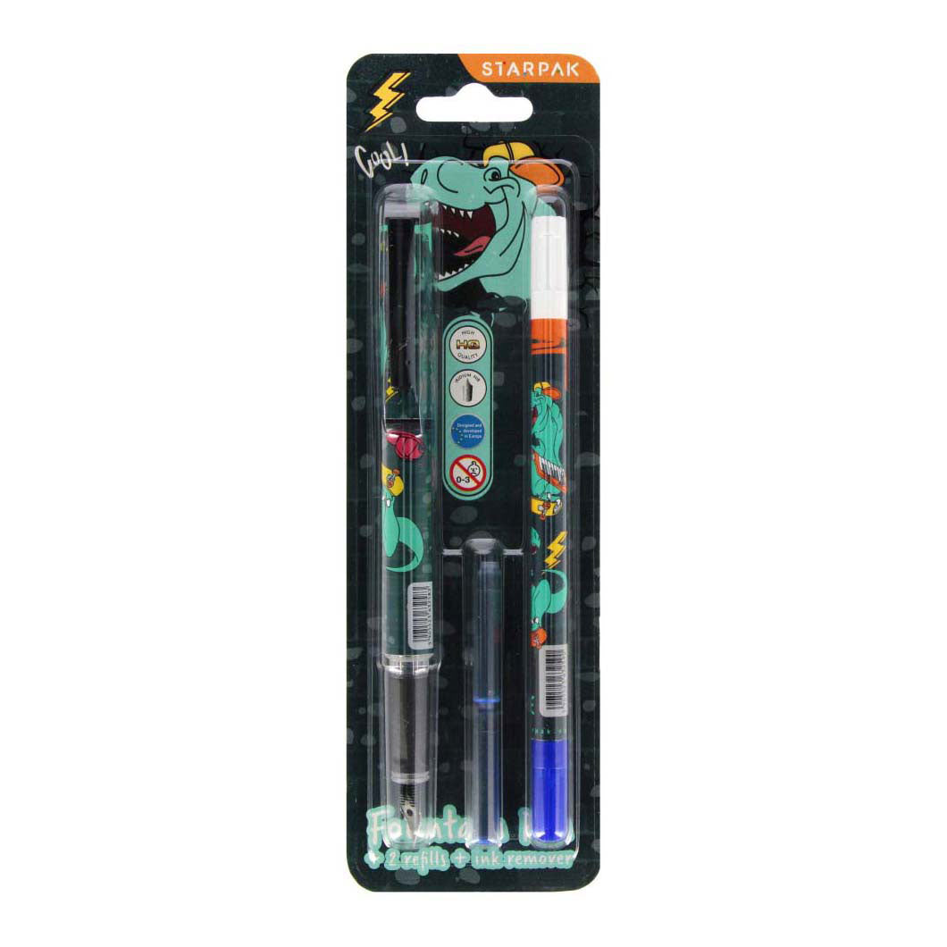 Stylo plume avec 2 recharges et dissolvant d'encre skate dino