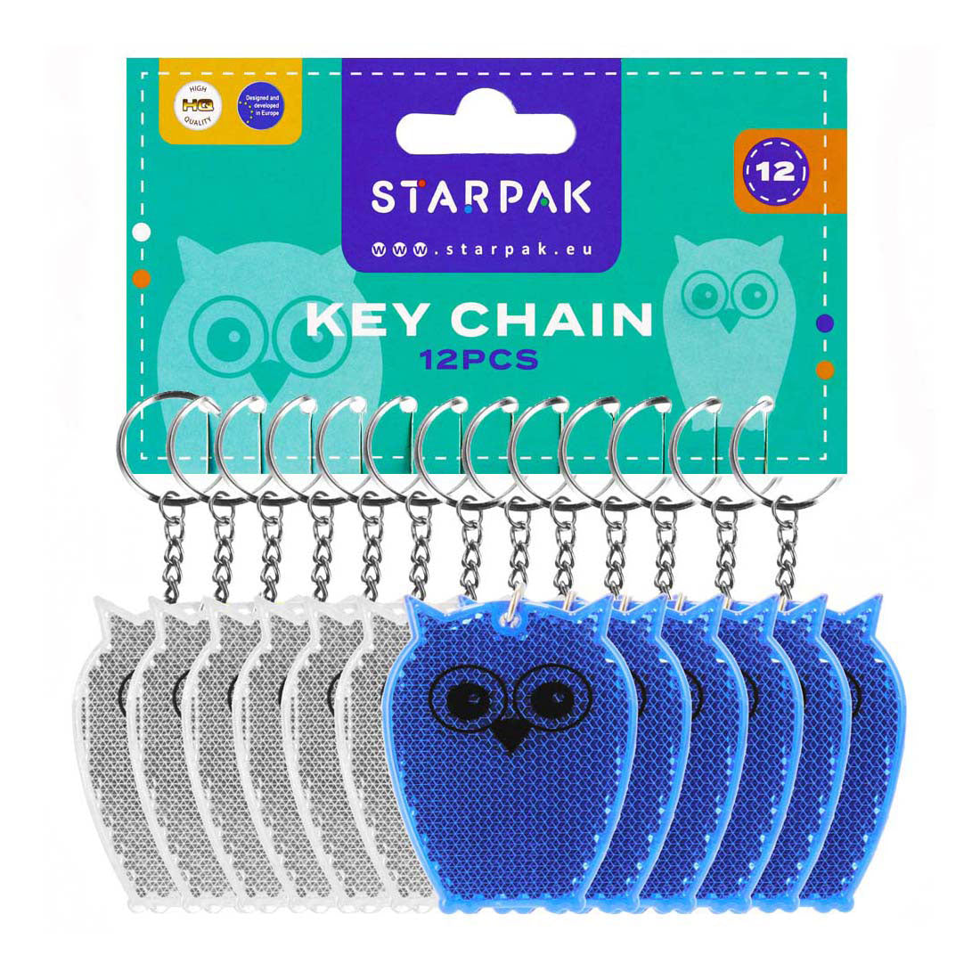 Porte-clés réfléchissant hibou, 12 pcs.