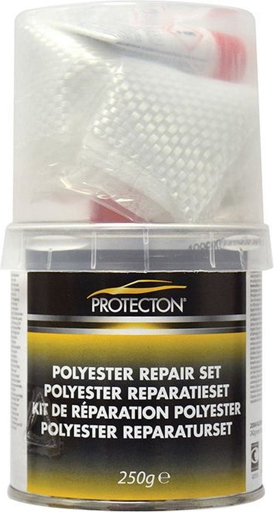 Kit de réparation Protecton en polyester - avec résine et durcisseur - forte adhérence - séchage rapide - pour métal, bois, plastique - 250 grammes
