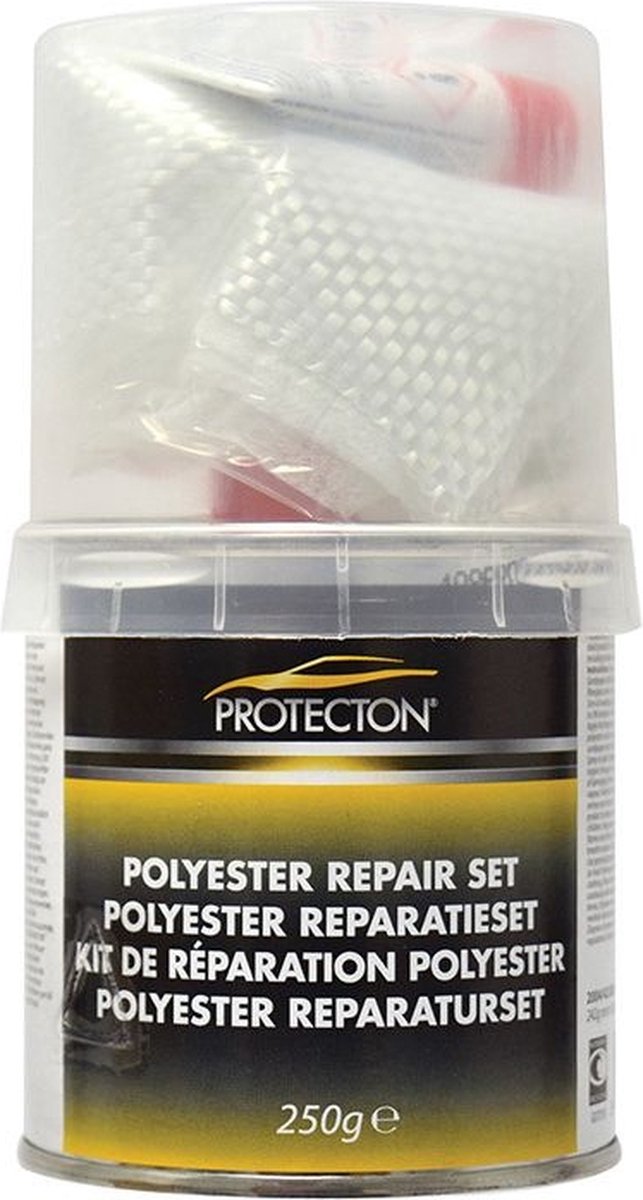 Kit de réparation Protecton en polyester - avec résine et durcisseur - forte adhérence - séchage rapide - pour métal, bois, plastique - 250 grammes