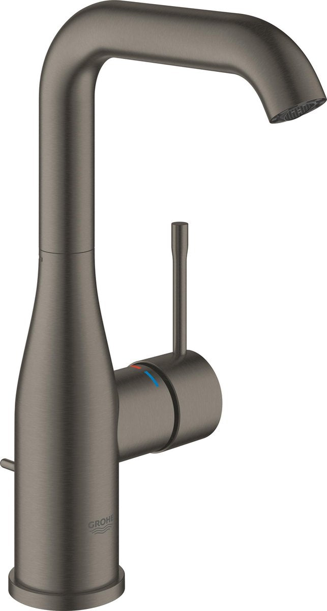 Nouveau robinet de lavabo Grohe essence - bec haut pivotant - avec garniture de vidage - graphite dur brossé (anthracite mat) - économie d'eau