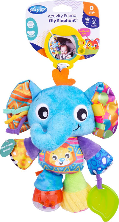 Playgro - ami d'activité Elly Elephant - jouet pour bébé - jouet suspendu - jouet pour landau - hochet - accessoire pour landau - accessoire pour poussette - jouet éducatif - peluche