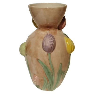 Vase ambiance manoir avec tulipes beige 13x13x24cm