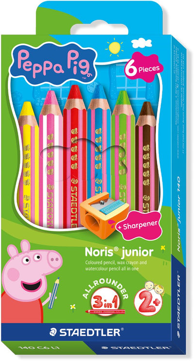 Staedtler peppa pig x noris junior crayon de couleur 3 en 1 - lot de 6 pcs