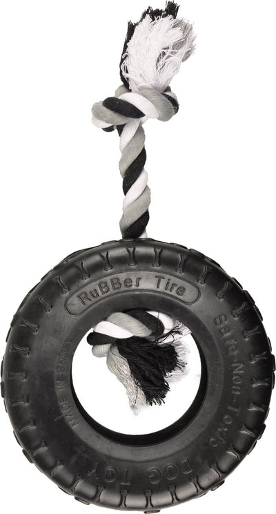 Jouet pour chien Flamingo – corde de bande de gladiateur noire 35 cm – jouet à mâcher avec corde en fil dentaire et nœuds – jouet en caoutchouc solide pour chiens