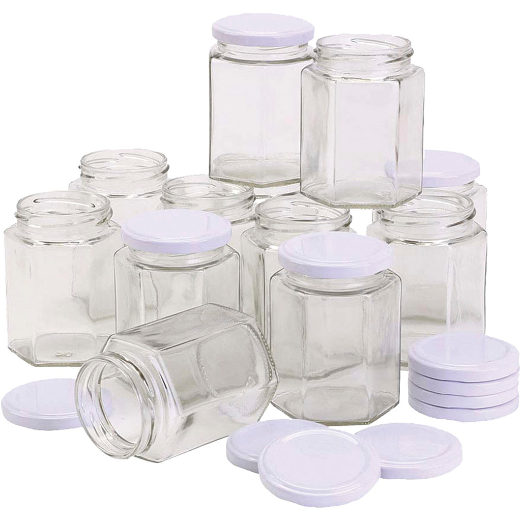 Pot en verre hexagonal Creativ company, h: 8 cm, d 7 cm, 180 ml, 12 pièces 1 boîte