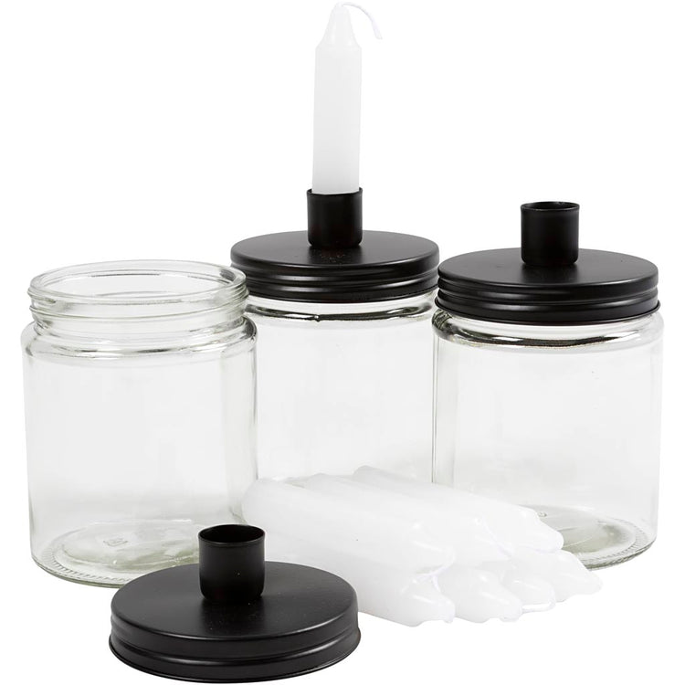 Pot avec chandelier et bougies, h: 15 cm, d 9,5 cm, dim 15 cm, 6 set 1 boîte