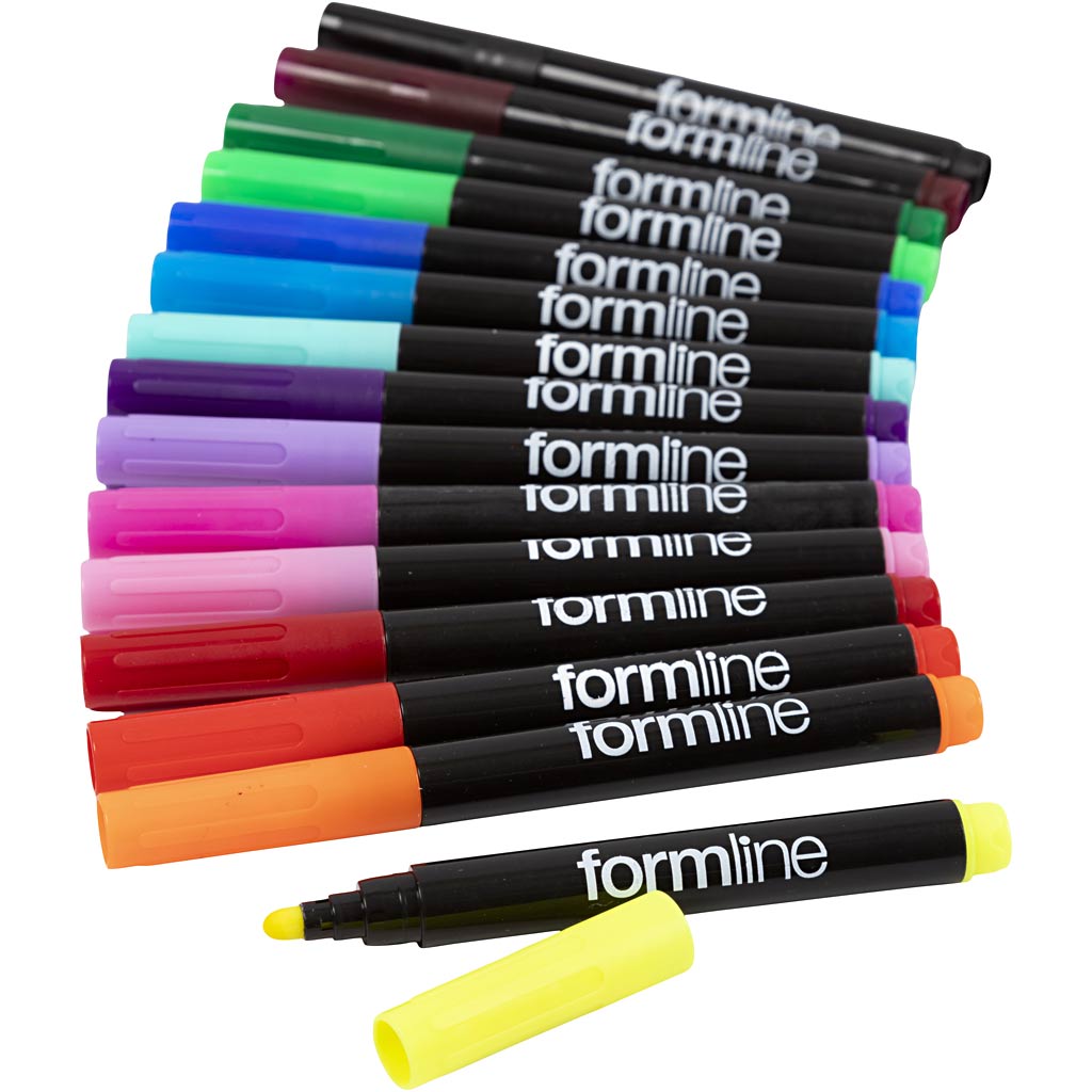 Marqueurs textiles Formline Creativ company, largeur de trait 4-5 mm, différentes couleurs, 15 pièces 1 boîte