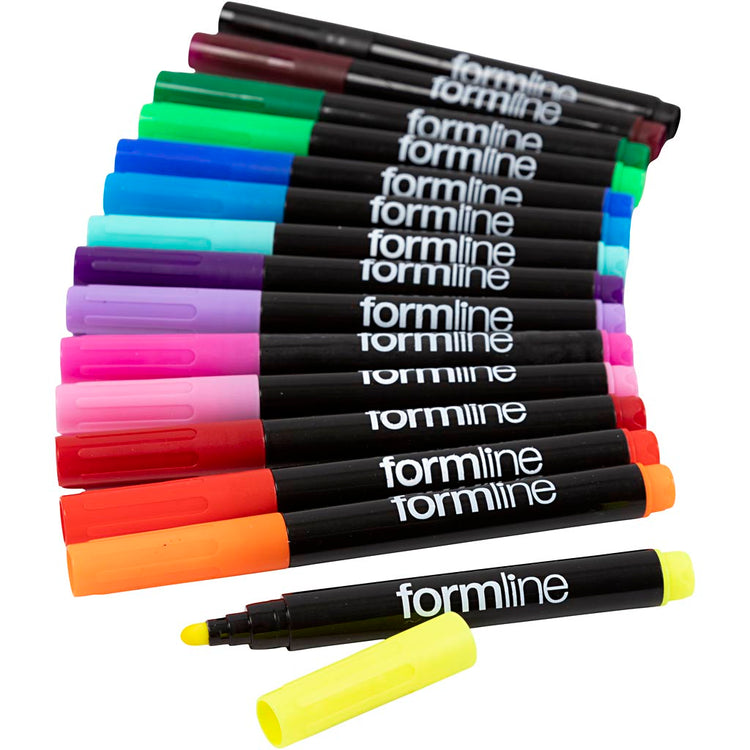 Marqueurs textiles Formline Creativ company, largeur de trait 4-5 mm, différentes couleurs, 15 pièces 1 boîte
