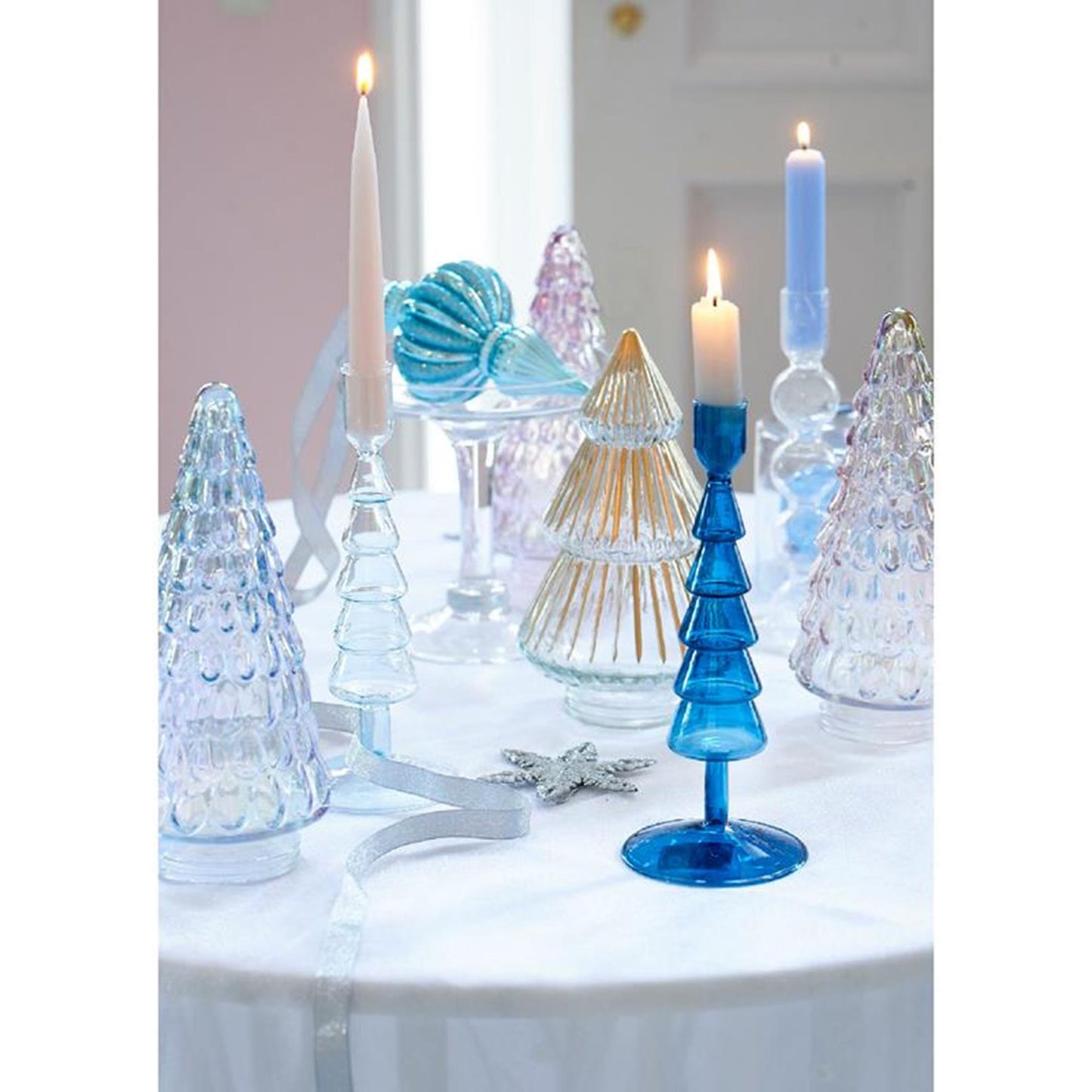 Decoris statue sapin de Noël verre irisé 23cm