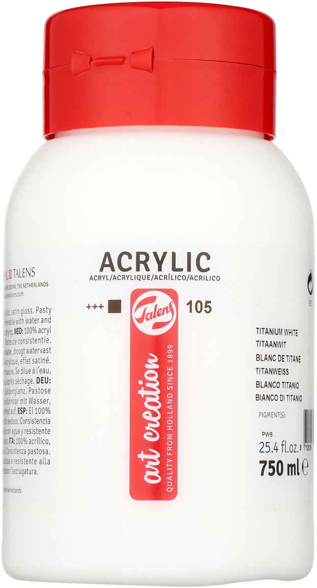 Talens art création peinture acrylique pot 750 ml blanc de titane 105